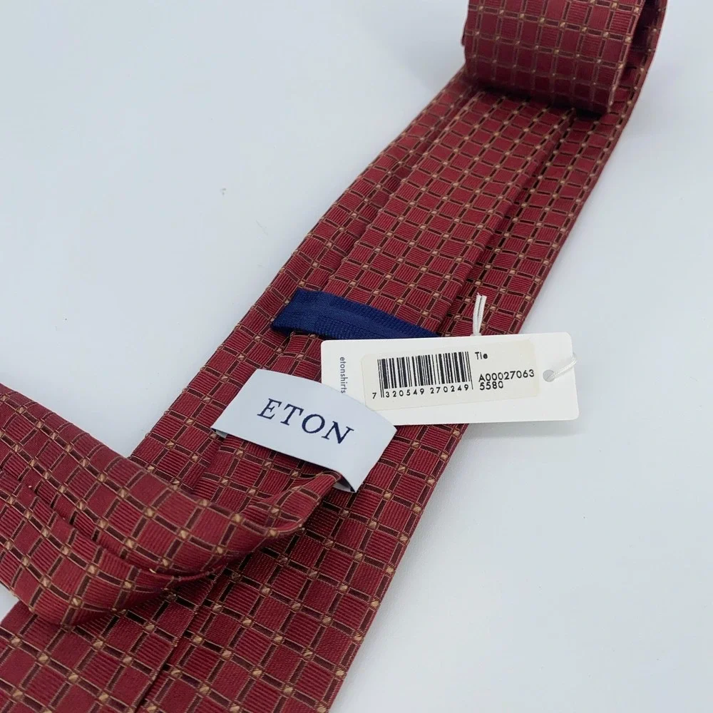 Eton Tie Mens One Size Red Maroon Patterned Silk Classic Necktie Italy Made‎ NWT
